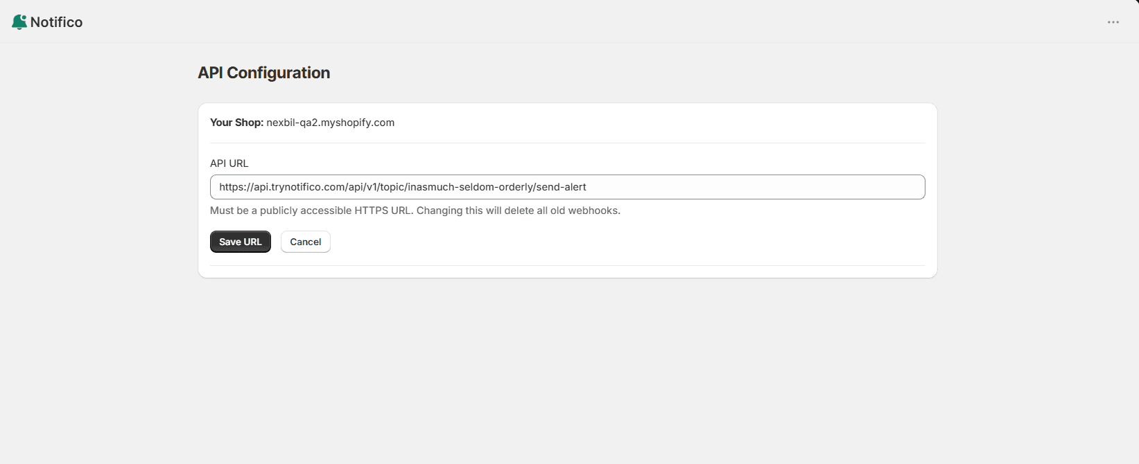 Shopify plugin configuration screen