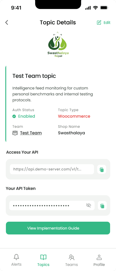 API URL and Token fields